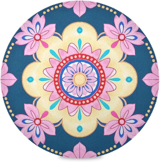 Cherry Blossom Boho Pattern Blue Peach table placemat round placemats heat resistant waterproof toddlers porta platos para mesa 15.4x15.4in set of 6