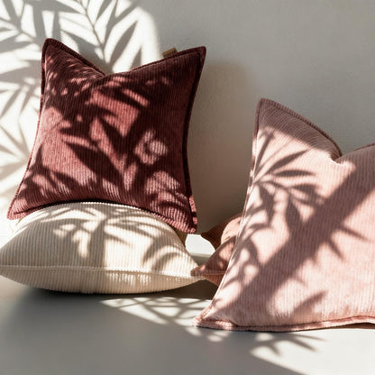 Corduroy Throw Pillow Covers 18x18 Set of 2 – Boho Decorative Pillow Covers for Couch, Sofa, Bed – Soft Square Cushion Covers for Living Room Decor (No Insert) Light Pink