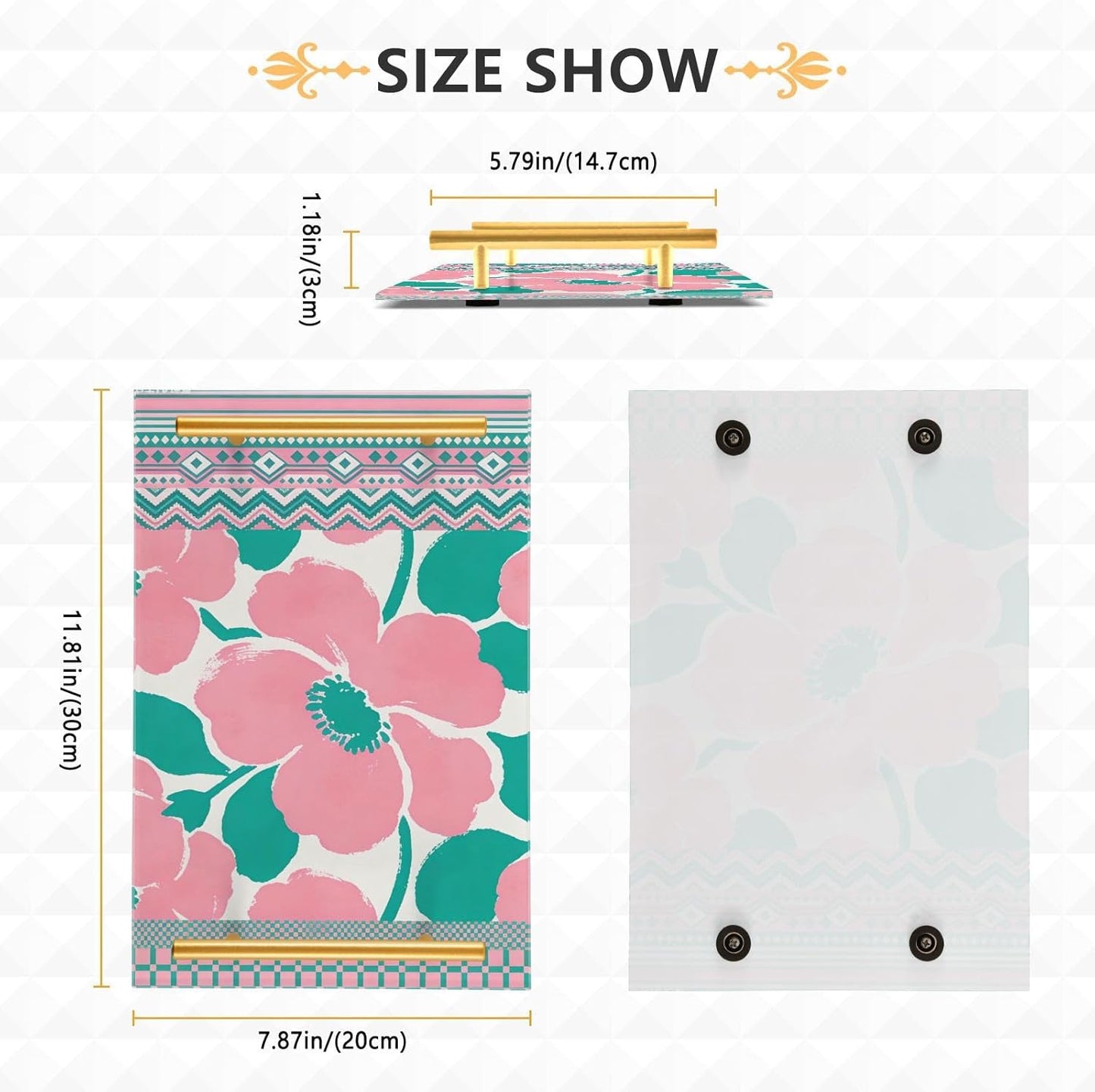 Peach Simple Floral Decorative Rectangle Trays with Handles Modern Serving Tray for Jewelry Perfume for Farmhouse Serving bandeja de decoracion para sala