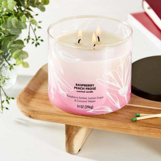 3-Wick Ombre Wrap Raspberry Peach Candle, 14-Ounce