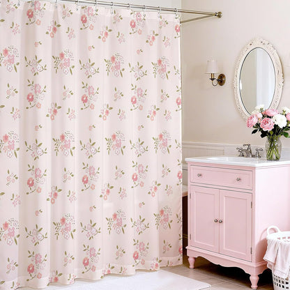 Mocsicka Pink Flower Shower Curtain Girly Shower Curtains for Bathroom Pastel Pink Curtain for Bathtub Gift for Girl (Pink, 71x71inch)