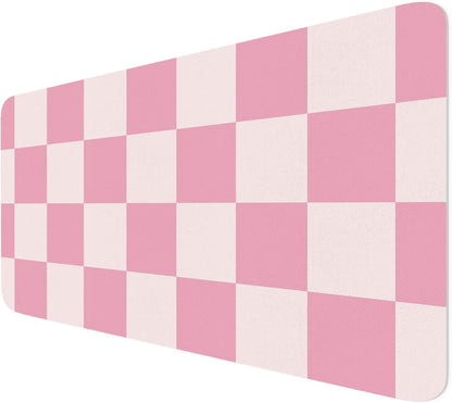 BLESWIN Large Desk Mat with PU Leather 35.4" x 15.7", Non-Slip Office Desk Pad, Waterproof Desk Writing Pad for Office and Home (Pink Plaid, 35.4 x 15.7 in)
