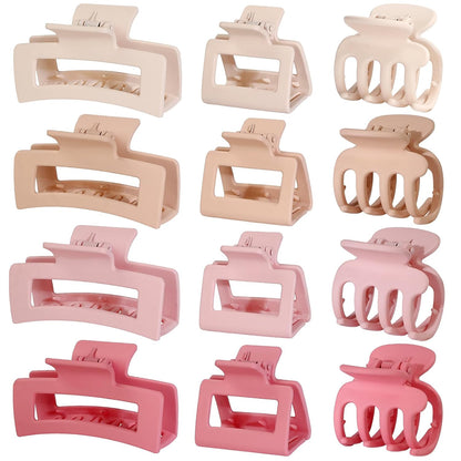SMKSL 3 Styles Hair Clips for Women Small Medium Big Claw Clips for Thin Thick Hair 12 Pcs Hair Claw Clips Hair Clips Combination Hair Accessories for Women (Pink)