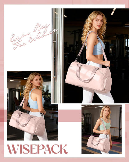 Gym Bag for Women with Shoe Compartment Lightweight Travel Duffle Bags Carry on Bag Overnight Weekender Duffel Bag with Wet Pocket Personal Item Travel Bag Tote Bag Workout Dance Bag Pink