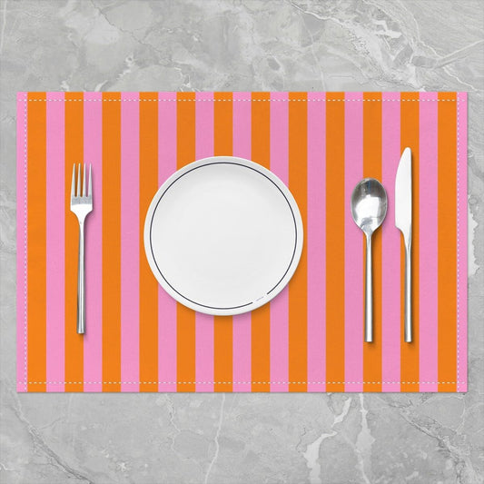 Kids Pink Orange Placemats Set of 4, Abstract Place Mat for Kitchen Dining Table Party Decor Indoor Outdoor 18"x12" Non-Slip Easy to Clean Stripes Table Mats Soft Women Men Geometric