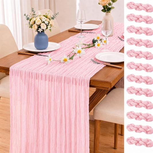12 Pack Light Pink Cheesecloth Table Runner, 21 x 120 inch Boho Gauze Cheese Cloth Table Runners, 10 FT Long Rustic Semi Sheer Table Runners for Wedding,Bridal Shower,Banquet,Party Home Decor