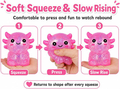 Axolotl Squishy Stress Ball, Soft TPR Slow Rising Squeeze Toy, Cute Axolotl Fidget Toy for Stress Relief, Anxiety Calming Sensory Toy for Kids Adults(Pink Seated Axolotl)