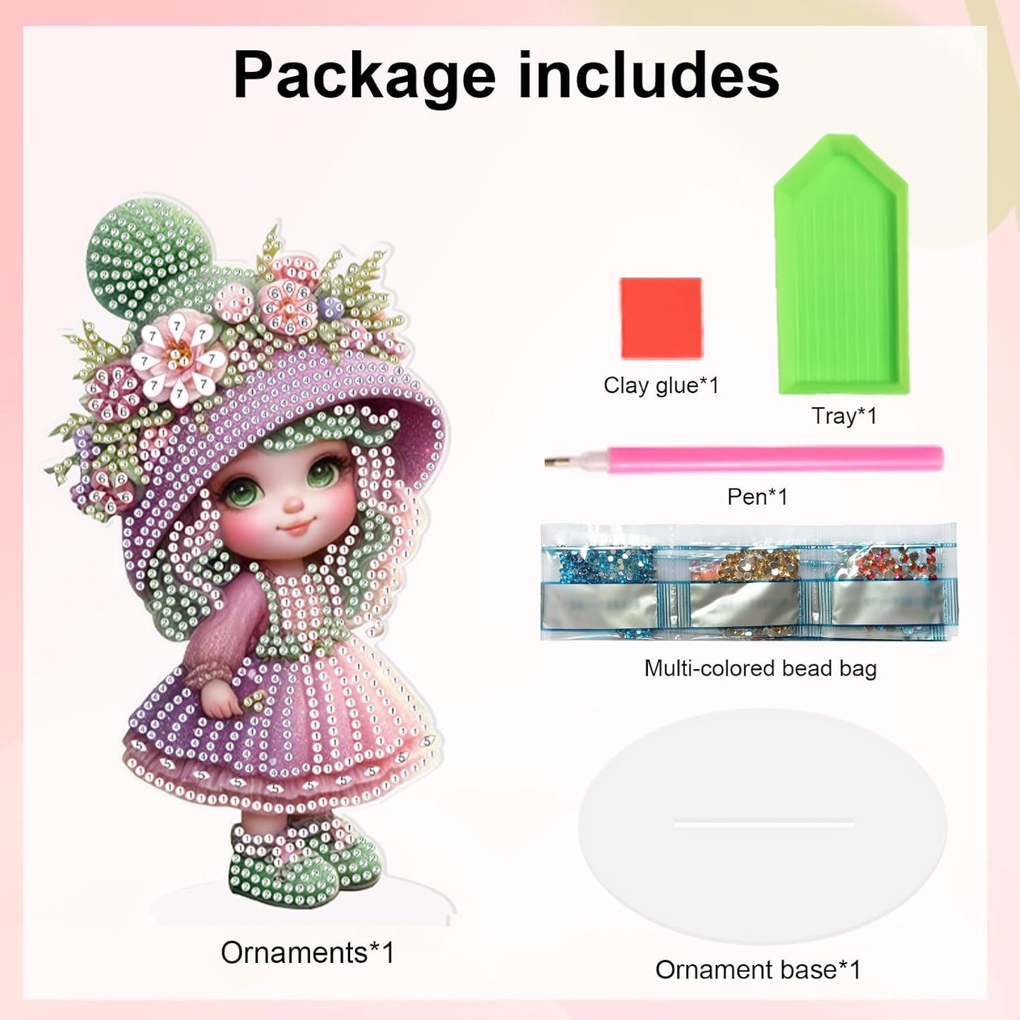 MVVMTOP Diamond Art Painting Tabletop Decoration, DIY Pink Doll, 5D Diamond Art Home Desktop Decoration By Number Mosaic Arts Crafts for Home Office Acrylic Tabletop Decor, Christmas Handmade Gift