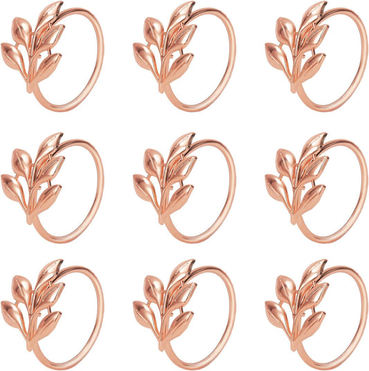KPOSIYA Set of 12 Leaf Napkin Rings Metal Gold Napkin Holder Table Napkin Rings for Thanksgiving Day Christmas Dinning Table Parties Everyday (Ye Zi-Rose Gold 12)