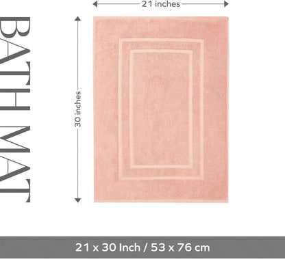 Feather & Stitch 2 Piece Towel Like Bath Mats (30x21 Inch) 100% Cotton Terry Bath Mats, Bathroom Shower Floor Mats [NOT A Bathroom Rug], Soft Absorbent Washable Mats - Pale Peach