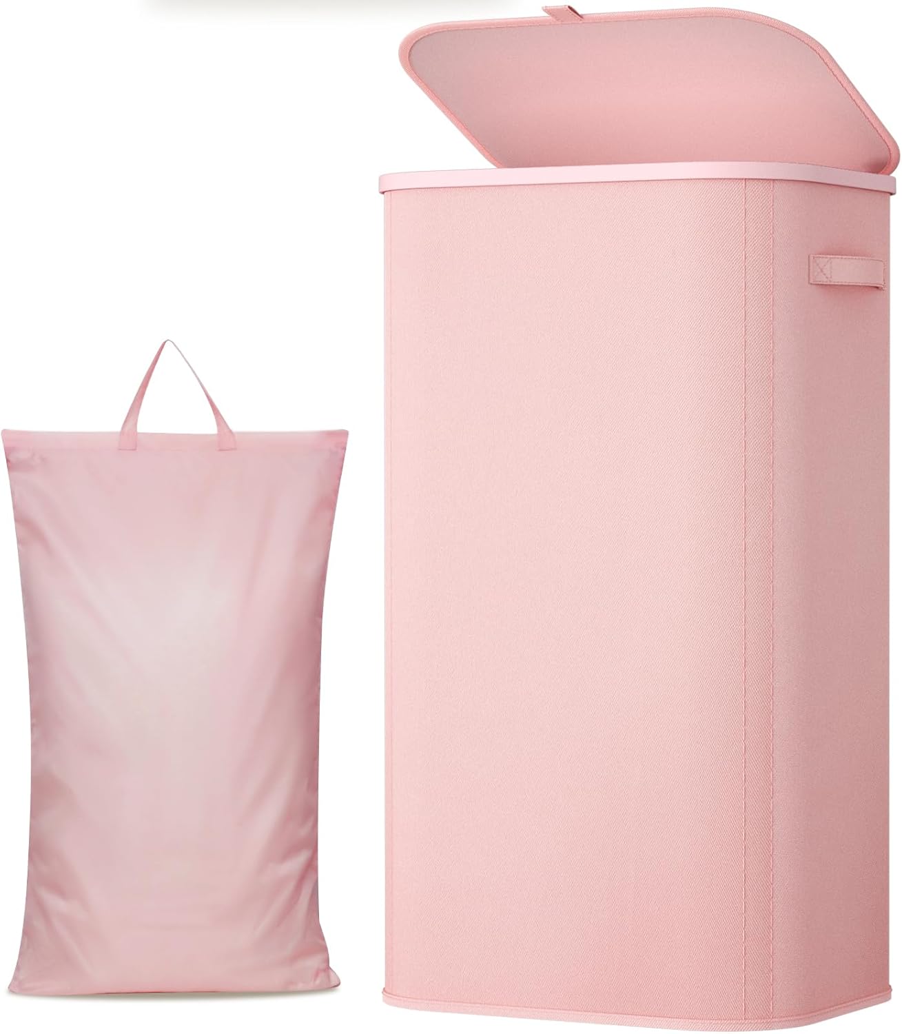Lifewit 105L Large Laundry Basket with Lid, Laundry Hamper with Plastic Handles and Removable Bag, Foldable Tall Dirty Clothes Hampers for Laundry for Laundry Room, Bedroom, Bathroom, Dorm, Pink