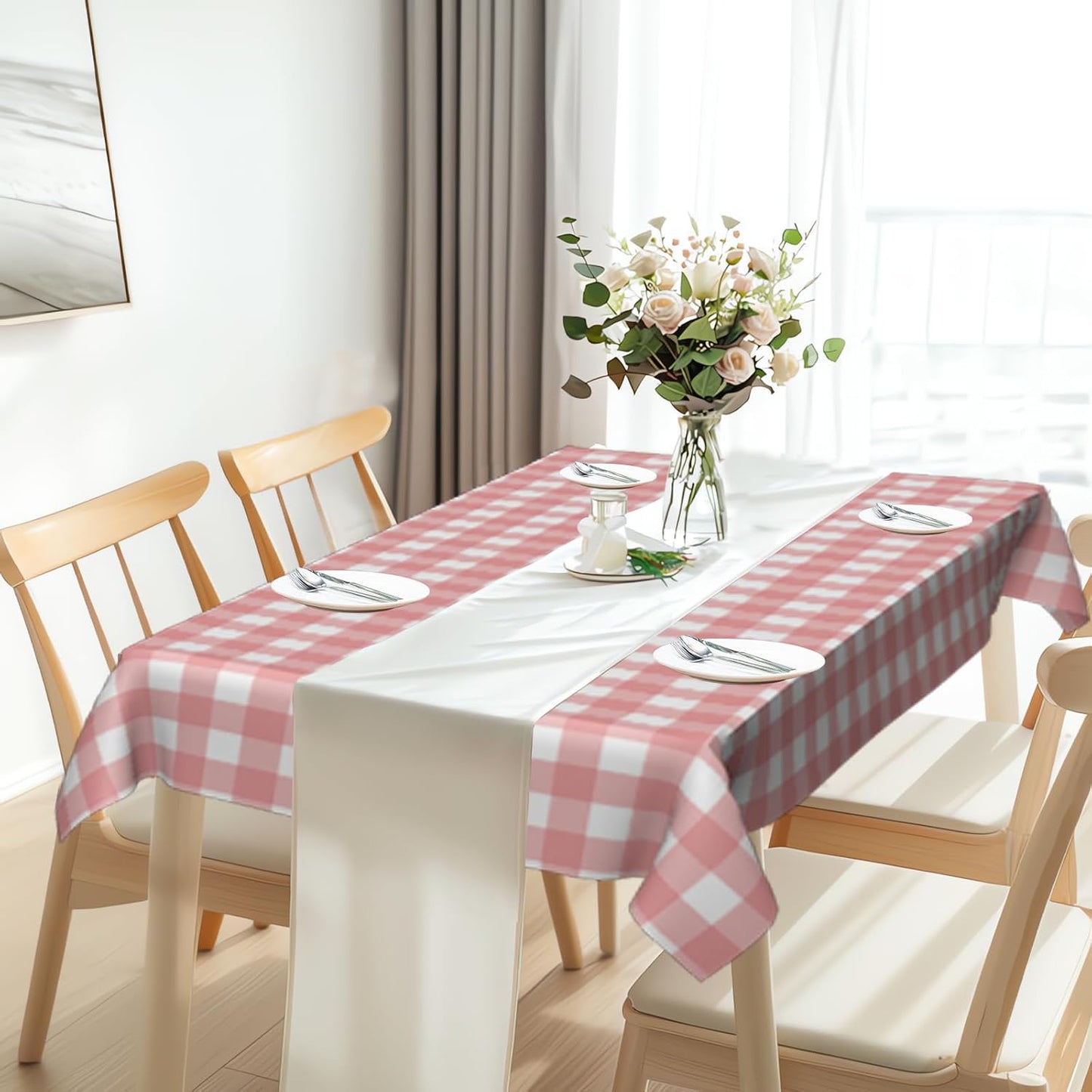 4 Pack Pink and White Checkered Tablecloth Pink Checkered Flag Tablecloth, Disposable Plastic Gingham Table Cover for Parties, Race Car Birthday Party, Birthday, Outdoor Picnic, 54 × 108 Inch