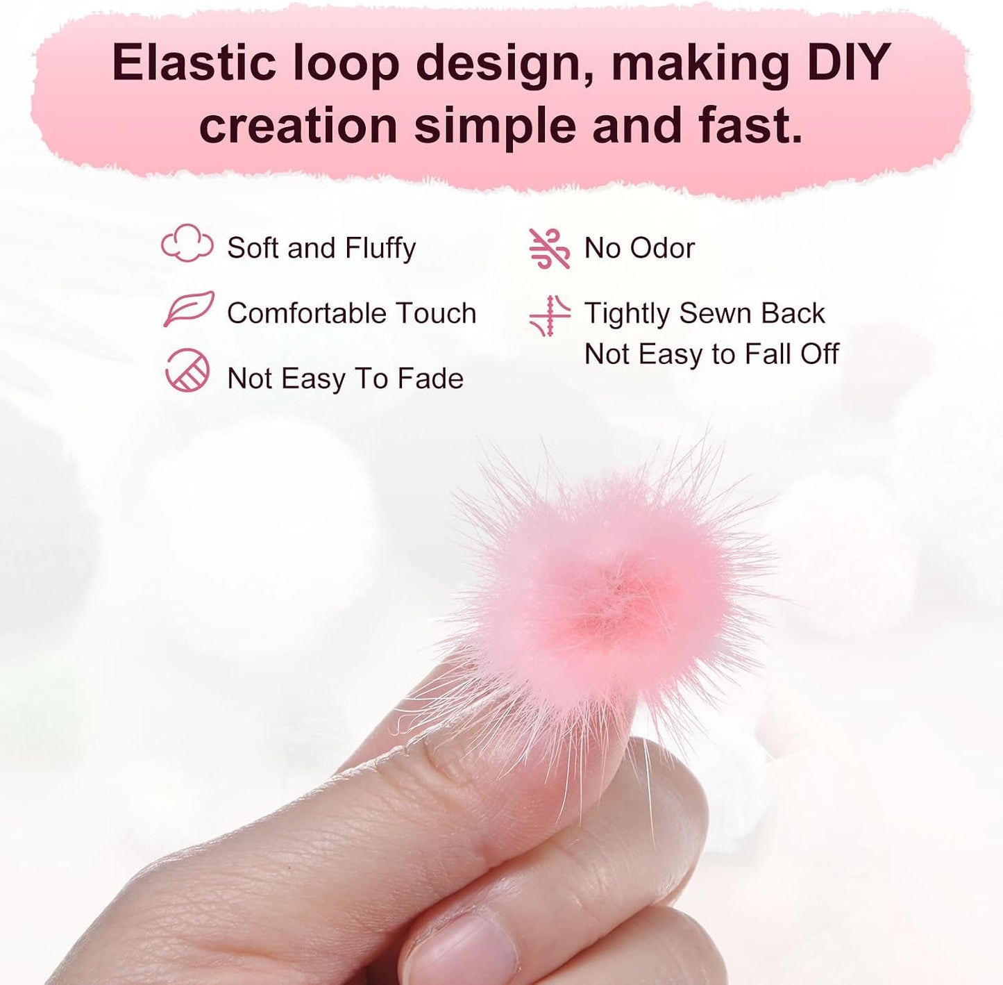 M METERXITY 10-Pack Faux Fur Pom Poms, 1 Inch/ 2.5 cm Soft Fluffy Pompoms Balls Faux Mint Fur with Elastic Loop Mini for Hats/Bags/Keychains/Knitting Accessories/DIY Crafts [Pink]