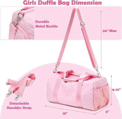 Pink Ballet Bags for Girls, Dance Duffle Bags with Wet & Shoe Compartments for Women, Overnight Travel Bags with Trolley Sleeve for Party Sleepover Bags