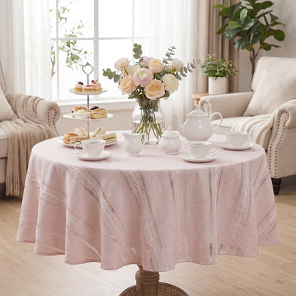Horaldaily Pink Cotton Blend Tablecloth 60×60 Inch Round, Farmhouse Style, Wrinkle Resistant Washable Table Cloth, Hemstitched Embroidery Table Cover for Home