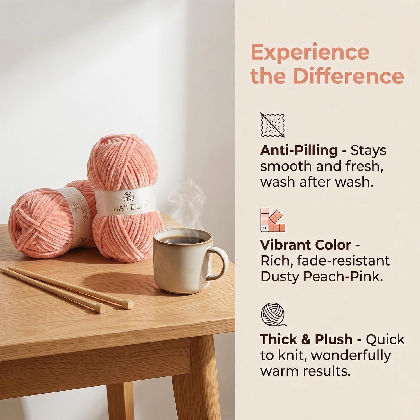 Velvet Chenille Yarn for Crocheting & Knitting 1440 Yards, Soft Thick Fluffy Bulky Blanket Yarn, 4 Pack of 10.5oz (Salmon Pink)