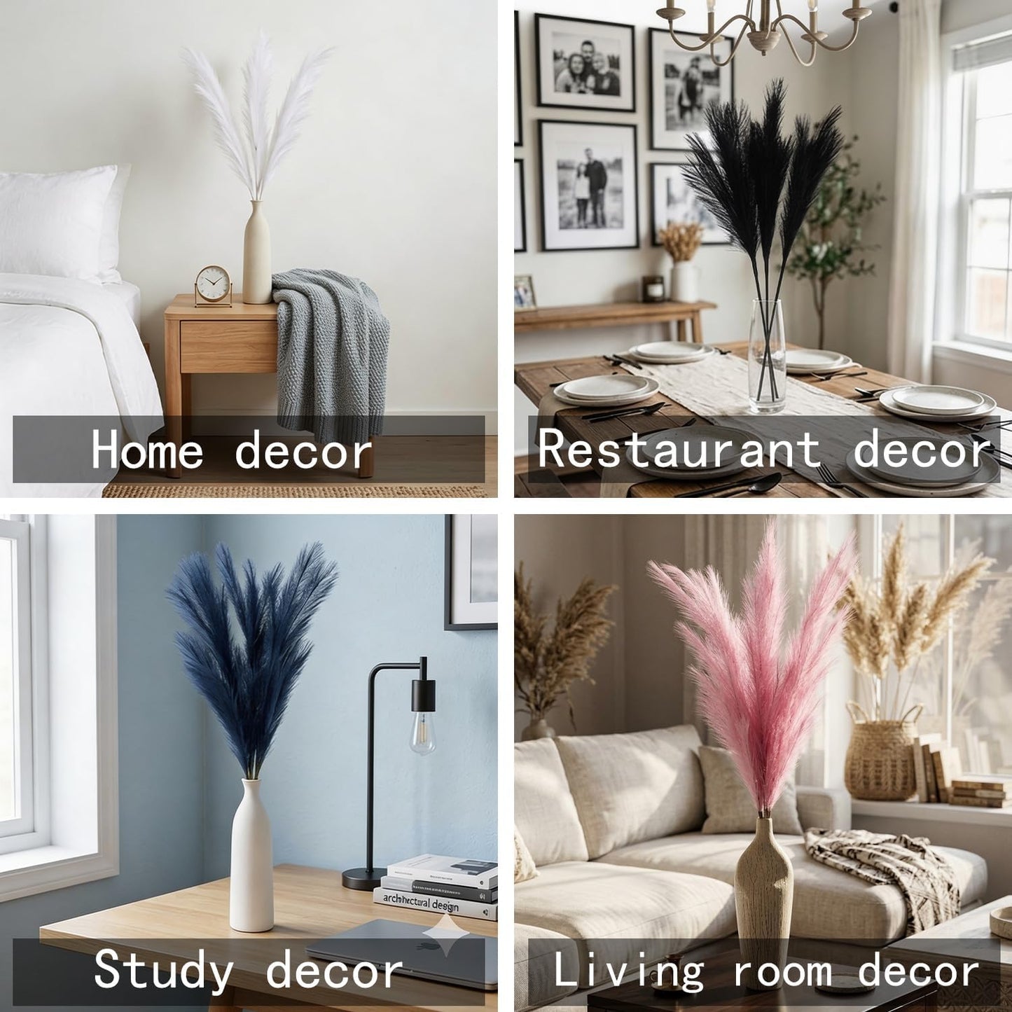 Faux Pampas Grass 3PCS Tall 51'' for Floor Vase Dried Pampas Grass Decor Living Room Decor and Accessories Fluffy Artificial Home Decor (Pink)