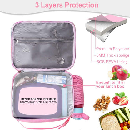 RHCPFOVR Kids Initial Lunch Bag - Insulated Lunch Box for Boys Girls,Washable Lunch Bag and Reusable Toddler Leak-proof Lunchbox for School and Daycare Pink J