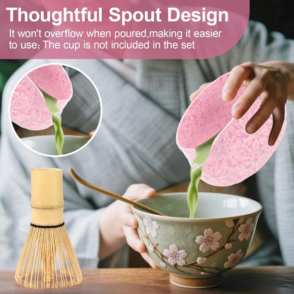 Pink Ceramic Matcha Set with Bowl, Whisk & Sifter Tool - Complete Starter Kit for Tea Lovers, Gifts for Women (Pink)