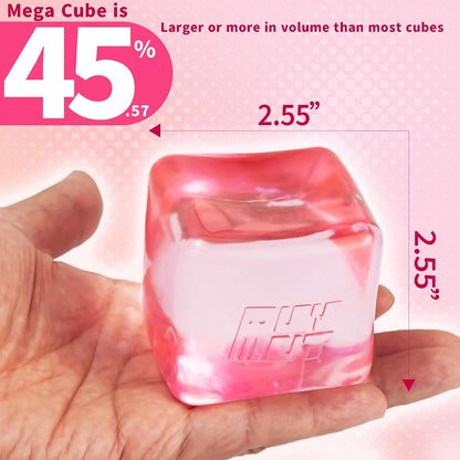 Premium MEGA Cube – Oversized Heavy-Duty Squishy Fidget Toy for Big Hands & Adults, Ultra-Firm Gel for Stress Relief & Sensory Focus, Lab & CPC/ASTM Certified (Pink)