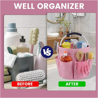 17L Foldable Cleaning Caddy with Handled - Heavy Duty Oxford Fabric Storage Bucket, Portable Organizer for Home, Garden, Beach & Picnic(Pink)