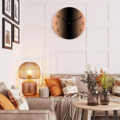 Ombre Abstract Gradient Coral Pink and Black Wall Clock Battery Operated Non-Ticking 12" Round Wood Clocks, Kitchen Wall Clock for School Bathroom Living Room Home Office Wall Decor