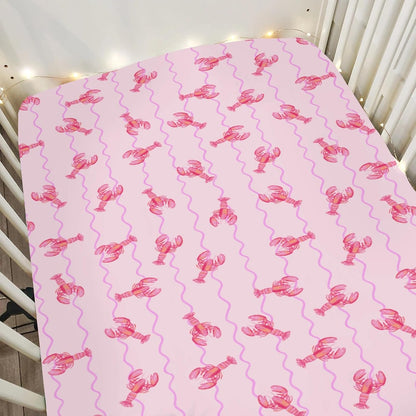 Pink Lobster Bows Stripe Baby Crib Sheets for Boy Girl 52x28Inch Lobsters Sea Ocean Stripes Soft Snug Fitted Crib Mattress Covers Coastal Summer Baby Sheet for Standard Crib & Toddler Bed Mattress