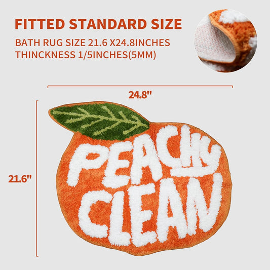 Peach Clean Bathroom Rugs, Cute Bath Mat Decor Door Mat, Soft & Absorbent Plush Coral Fabric Non-Slip Bathtub Rug Washable 24.8" x 21.6"