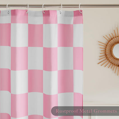 Ohocut Checkered Shower Curtain, Pink Shower Curtains for Bathroom, Cute Retro Checkboard Shower Curtain Vintage Aesthetic, Washable Fabric Bath Curtain 72''x72''