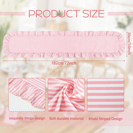 Pink Stripe Ruffled Table Runner 72 Inches Long Scalloped Table Runner Rustic Cotton Tabletop Farmhouse Decor for Baby Shower Bride Shower Birthday Party Holiday Wedding