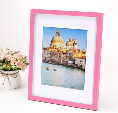 wyooxoo 11x14 Picture Frame Made of Solid Wood Pink Photo Frames Display Pictures 8x10 with Mat or 11x14 Without Mat Colorful Frame Horizontal and Vertical for Wall