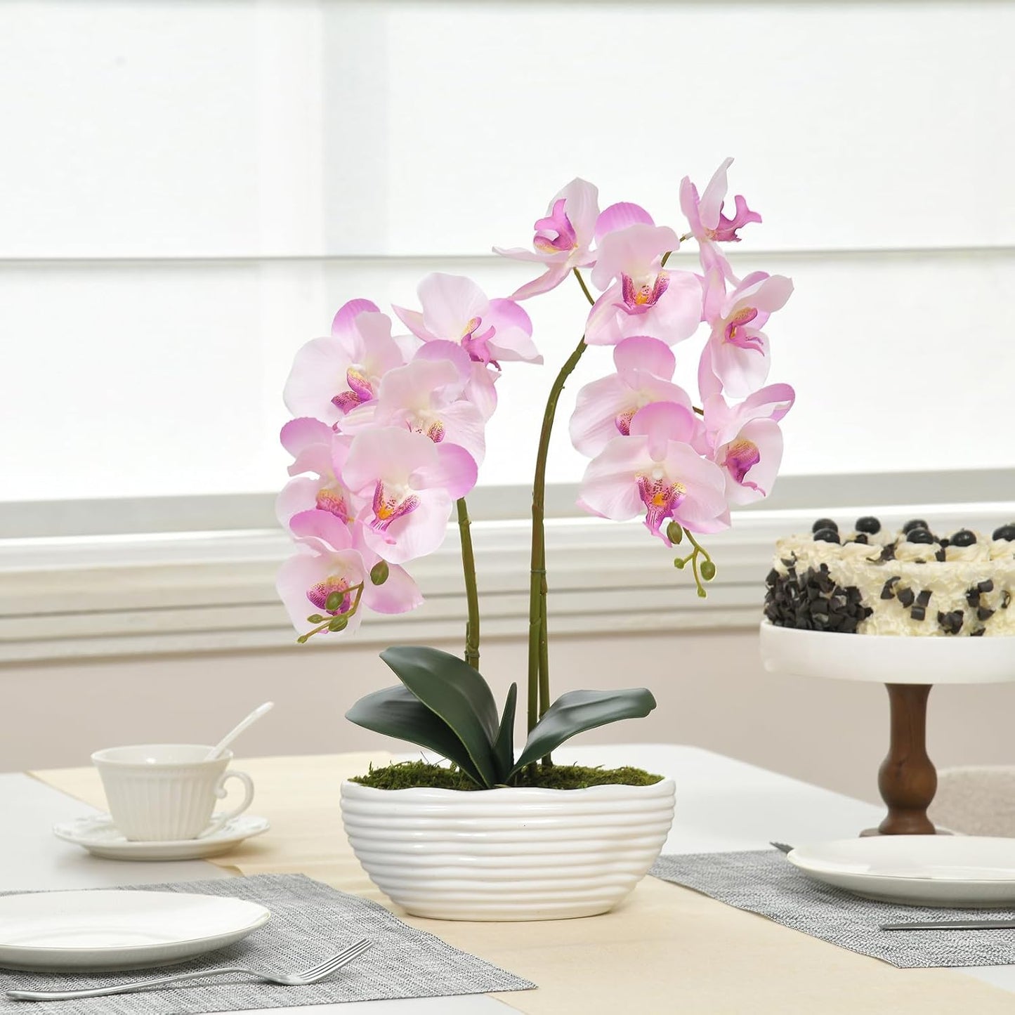 Large Artificial Potted Orchid Plant, Silk Flower Arrangement with Ceramics Vase, Pink Shades