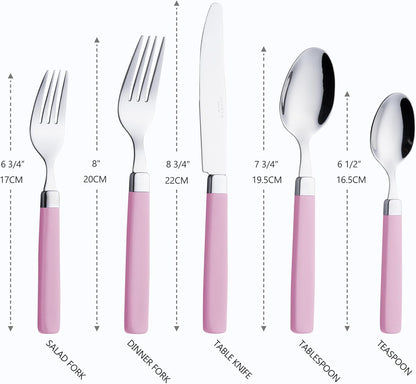 ANNOVA Silverware Set Stainless Steel Colorful Tableware Kitchen Flatware Set Utensils, Includes Dinner Knives, Forks, Spoons, Salad Forks & Dessert Spoons (Light Pink, 20 Pieces)