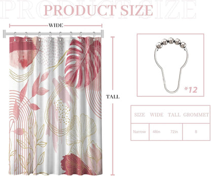 Light Pink and White Shower Curtain Girly Blush Pale Pink Mid Century Modern Shower Curtains for Girls Bathroom Decor, Waterproof Cloth Fabric with Hooks, 48" W x 72" L