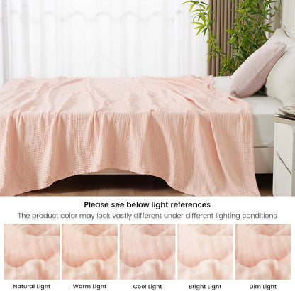 PHF Cooling Muslin Blanket King Size, Lightweight Gauze Blanket for Adults, 60% Rayon Derived from Bamboo & 40% Cotton for Summer, 4-Layer Soft Breathable for Hot Sleepers, 108"x90", Pink Rose
