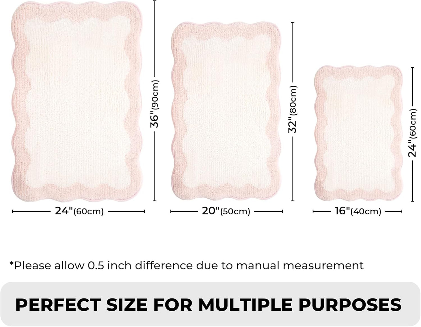GRANNY SAYS Waved Pink Bathroom Rugs, 24" x 16", Non-Slip Bath Mats for Bathroom, Plush Shag Absorbent Microfiber Ultra Soft Scalloped Bath Mat, Cute Washable Rug for Tub, Shower, Bedroom