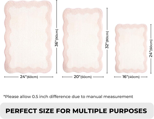 GRANNY SAYS Waved Pink Bathroom Rugs, 24" x 16", Non-Slip Bath Mats for Bathroom, Plush Shag Absorbent Microfiber Ultra Soft Scalloped Bath Mat, Cute Washable Rug for Tub, Shower, Bedroom
