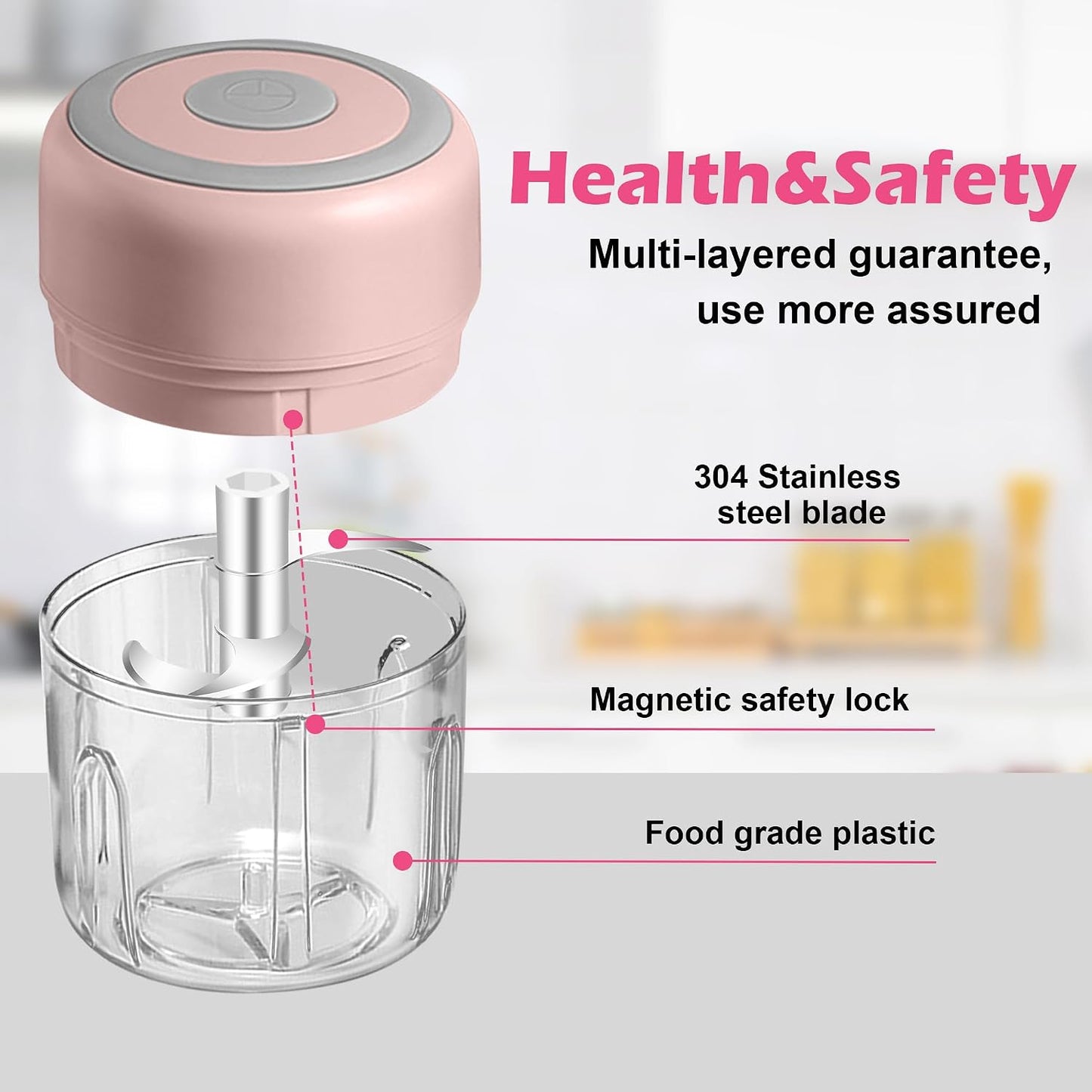 Electric Garlic Mincer, 250ML Small Onion Chopper USB, Portable Mini Food Processor for Vegetable Chopper Garlic Ginger Chili Veg, Pink
