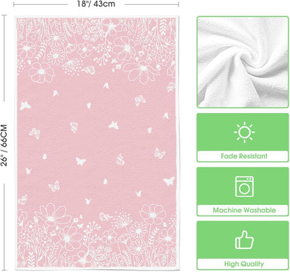 Artoid Mode Pink Butterfly Floral Spring Kitchen Towels Dish Towels, 18x26 Inch Farmhouse Summer Decoration Cleaning Set of 2