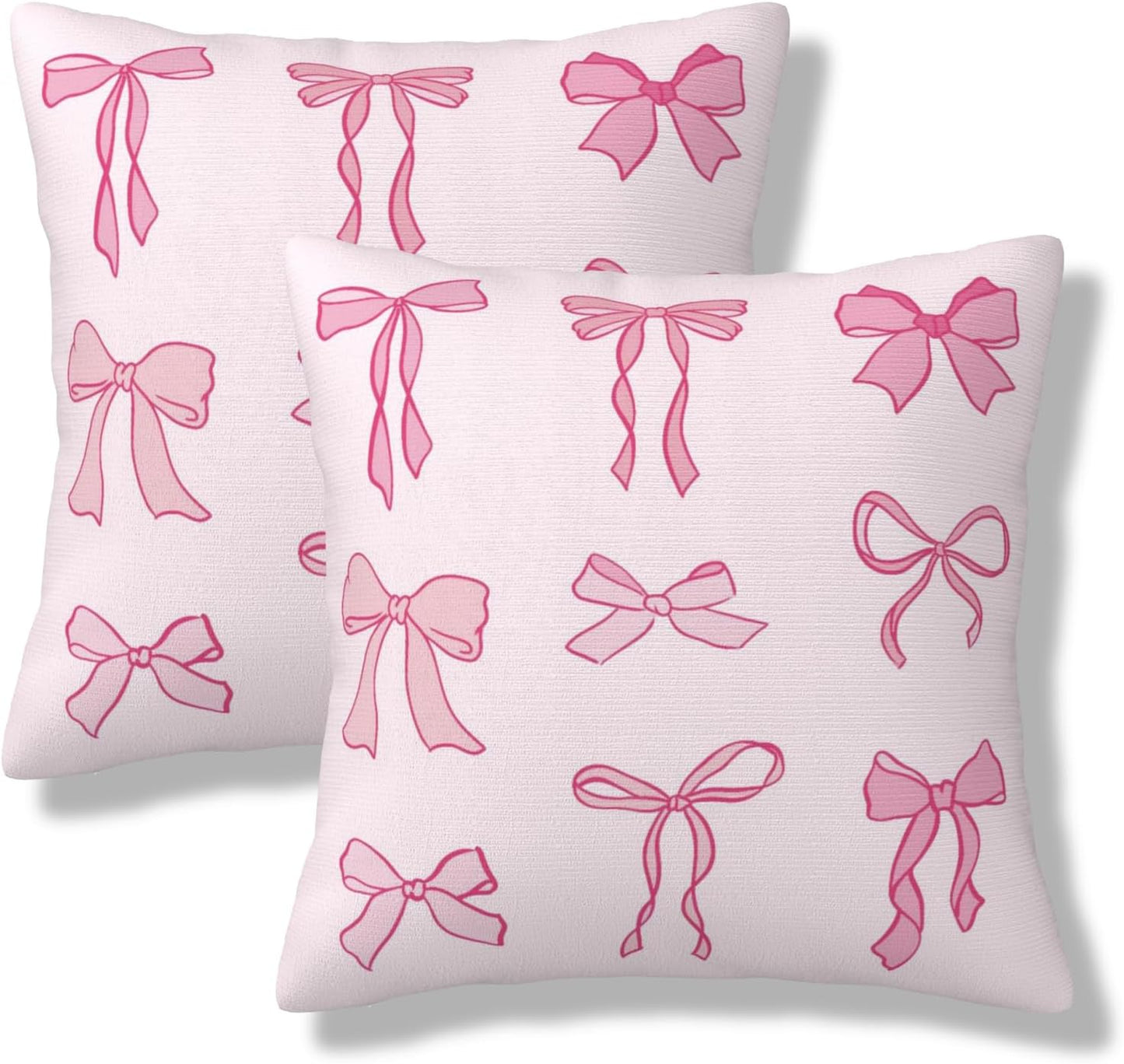 Bow Throw Pillow Covers 18x18 Set of 2 Pink Short Plush Pillows Case Cute Square Cushion Cover Decorative Pillowcases for Couch Bed Sofa