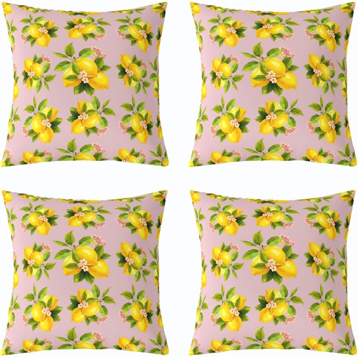 Manfei Lemon Throw Pillow Covers 16"x16" Set of 4 Botanical Lemon Cushion Cover for Couch Sofa Tropical Fruit Decorative Pillowcases Baby Pink Yellow Soft Pillows Covers