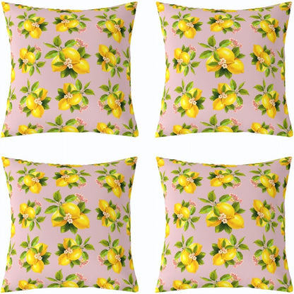 Manfei Lemon Throw Pillow Covers 16"x16" Set of 4 Botanical Lemon Cushion Cover for Couch Sofa Tropical Fruit Decorative Pillowcases Baby Pink Yellow Soft Pillows Covers