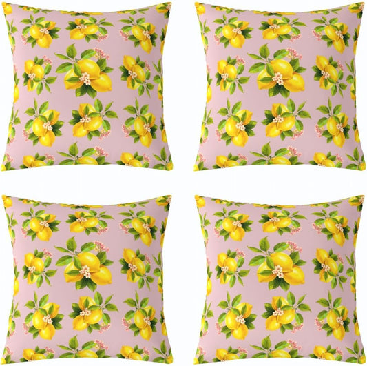 Manfei Lemon Throw Pillow Covers 16"x16" Set of 4 Botanical Lemon Cushion Cover for Couch Sofa Tropical Fruit Decorative Pillowcases Baby Pink Yellow Soft Pillows Covers