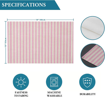 Pink Stripes Placemat Set of 6 Non-Slip Placemats for Dining Table Linen Classic Vertical Striped Washable Table Mats, Heat Resistant Kitchen Table Mats for Party, Dining Room & Home Decor