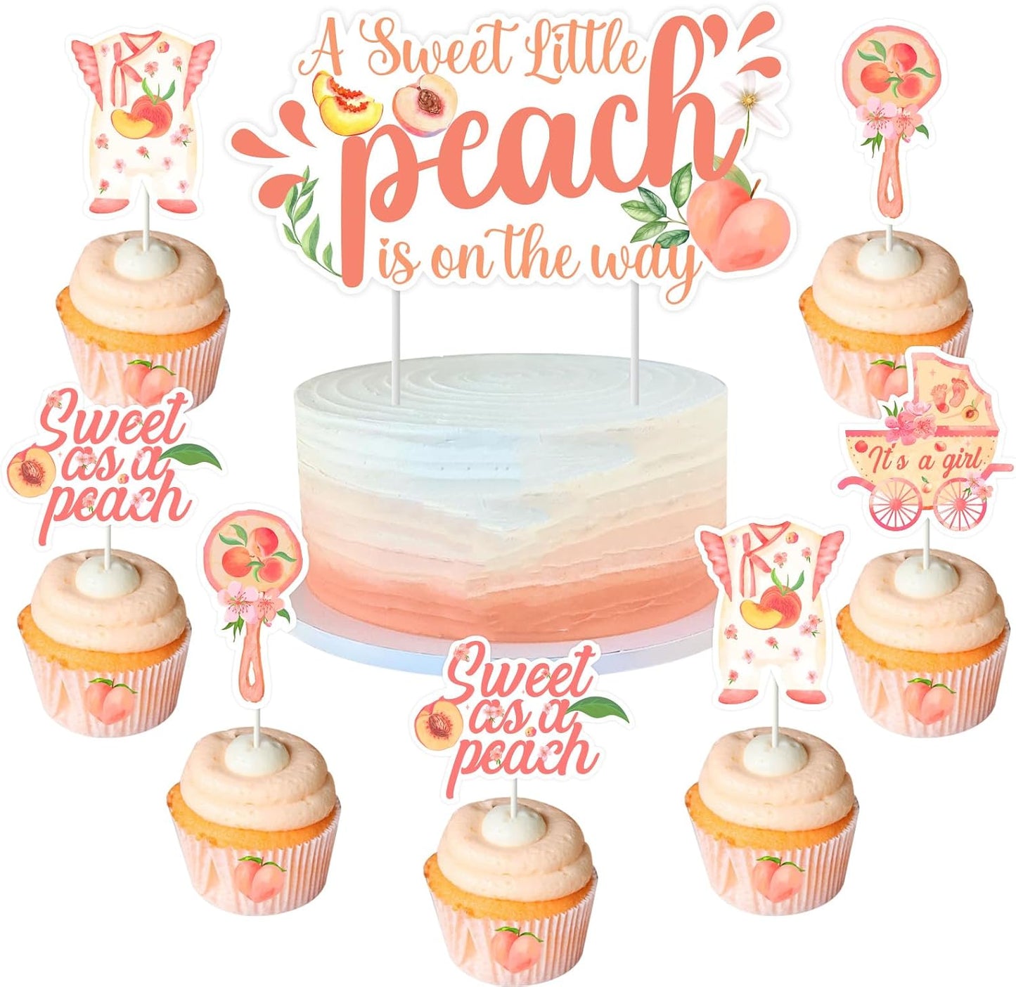 Peach Baby Shower Decorations 25pcs A Sweet Little Peach Is On the Way Cake Toppers Sweet As A Peach Baby Shower Cake Decors One Sweet Peach Decors Fruit Theme Party Supplies for Girl