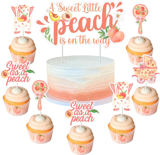 Peach Baby Shower Decorations 25pcs A Sweet Little Peach Is On the Way Cake Toppers Sweet As A Peach Baby Shower Cake Decors One Sweet Peach Decors Fruit Theme Party Supplies for Girl