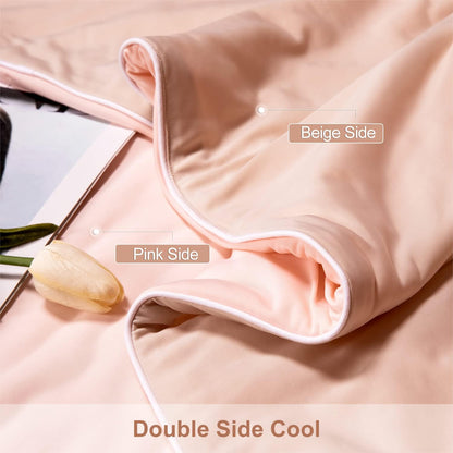 LLanCL Cooling Blankets for Hot Sleepers - Cool Like Ice Cream Lightweight Blanket for Summer with Double Side Cold, Cooling Comforter, Quilt, Fabric for Bed (Throw Size 47" x 59" Pink & Beige)