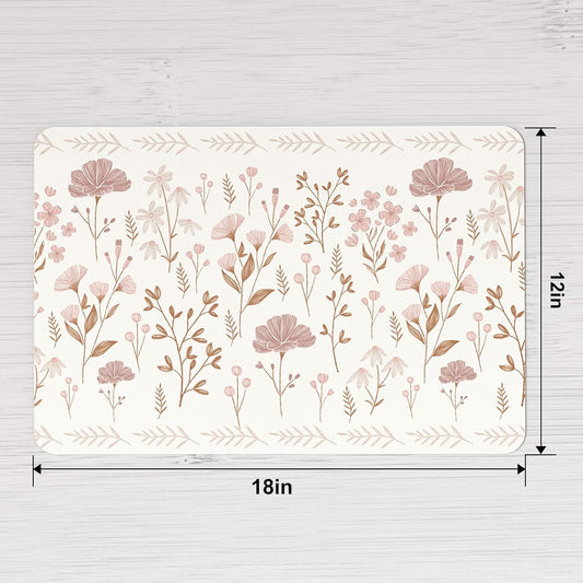 QIYI Placemats Set of 6, 12x18 Inch Faux Leather Place Mats for Kitchen Dinning, Heat Resistant Anti Slip Floral Table Mats, Waterproof Wipeable Washable Placemat Party Beige Table Décor, Pink Flowers