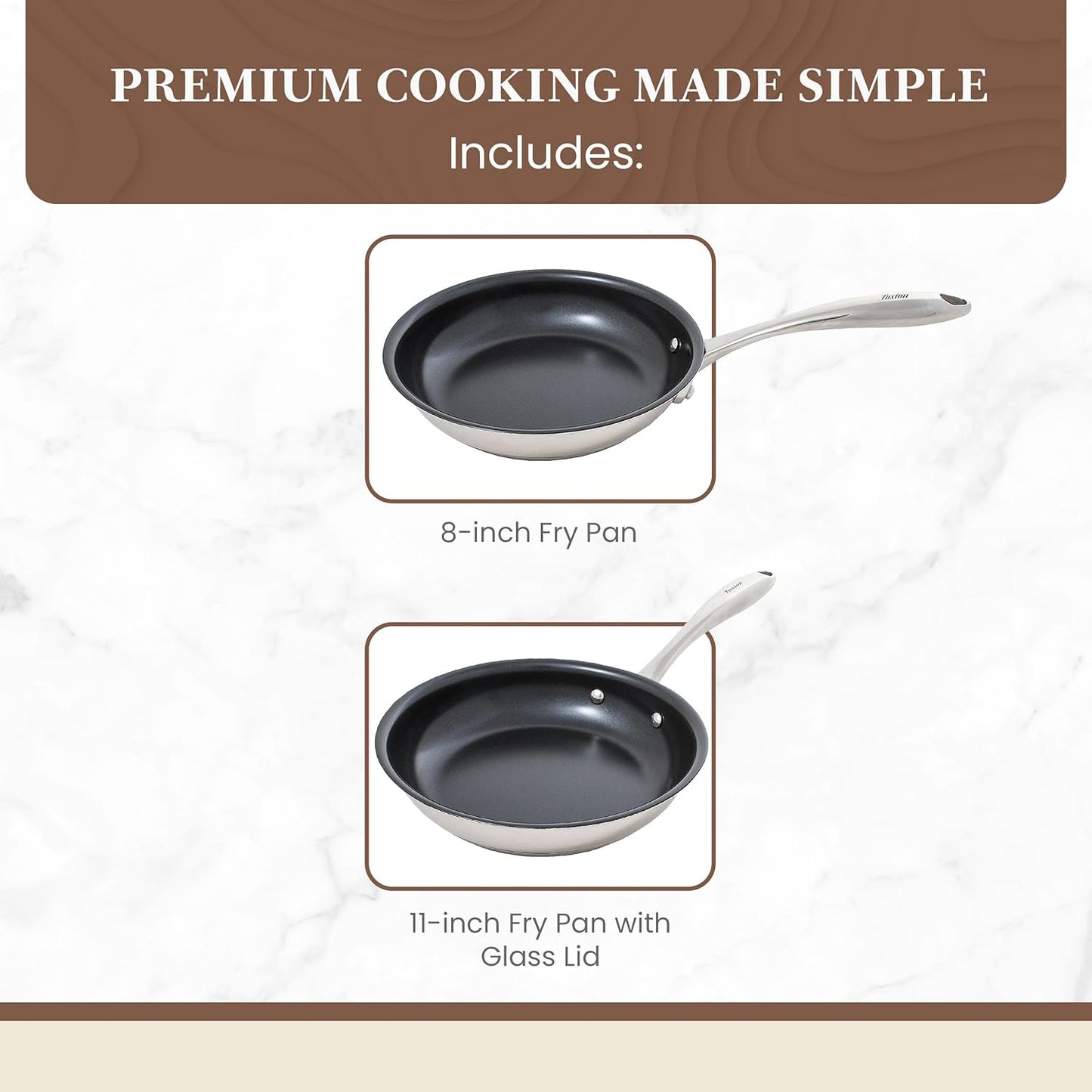 Non Stick Frying Pans - Tuxton Home Concentrix 2-Piece Stainless Steel Pan Set - Stove & Oven Compatible 8-inch & 11-inch Ceramic Frying Pan with Riveted Handles - Cinnebar Blush Pink Nonstick Pan Set