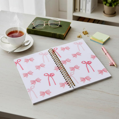 Marspark Cute Pink Bow Diary Journal for Teen Girls Women Back to School Stuff A5 Girly Ribbon Bow Spiral Notebook Coquette Aesthetic Stuff for Office School Day Classroom Prize Birthday Gifts 160page